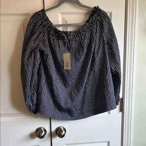 A New Day Smocked Relaxed Blue and Black Blouse